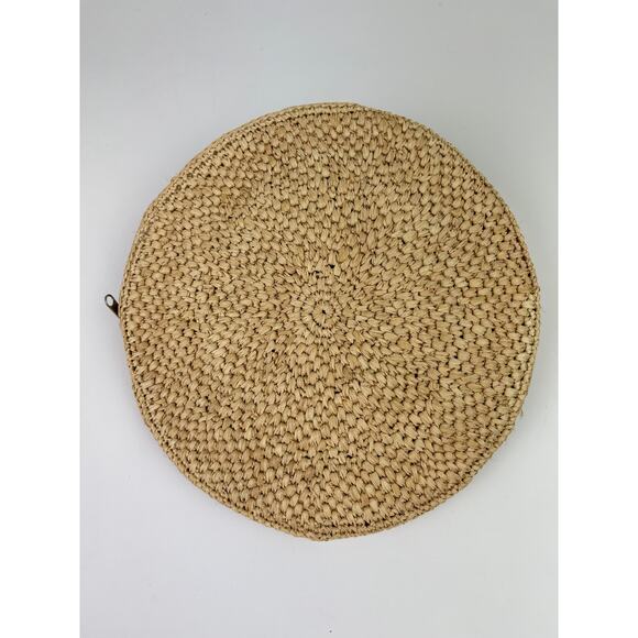 MAR Y SOL Tan Straw Raffia Fruit Embellished Round Zip Up Clutch Handbag - Picture 3 of 6